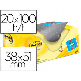 Bloc de notas adhesivas quita y pon post-it super sticky amarillo canario 38x51 mm pack promocional 16+4 gratis