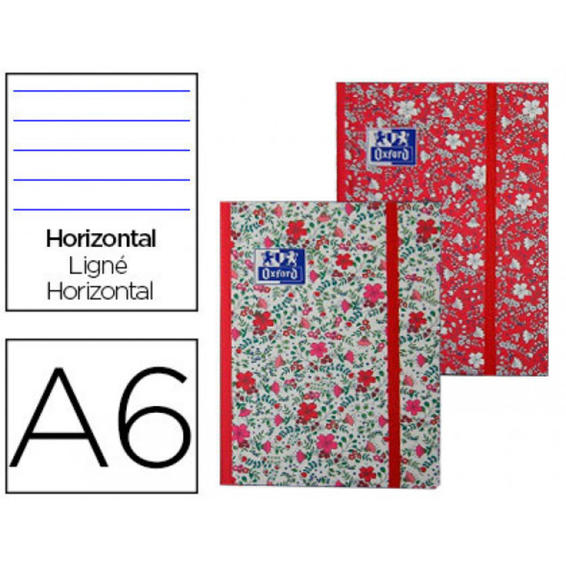 Libreta oxford tapa extradura din a6 80 h horizontal floral con gomilla