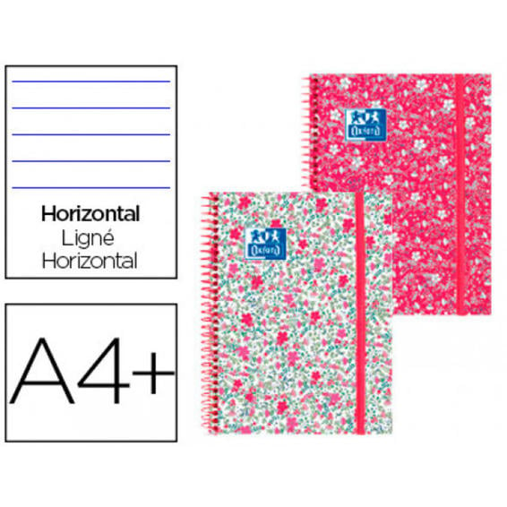 Cuaderno espiral oxford ebook 1 tapa extradura din a4+ 80 hojas horizontal floral