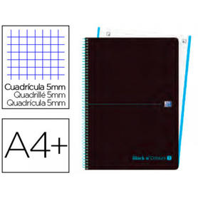 Cuaderno espiral oxford ebook 1 tapa plastico din a4+ 80 h cuadricula 5 mm blackn colors turquesa