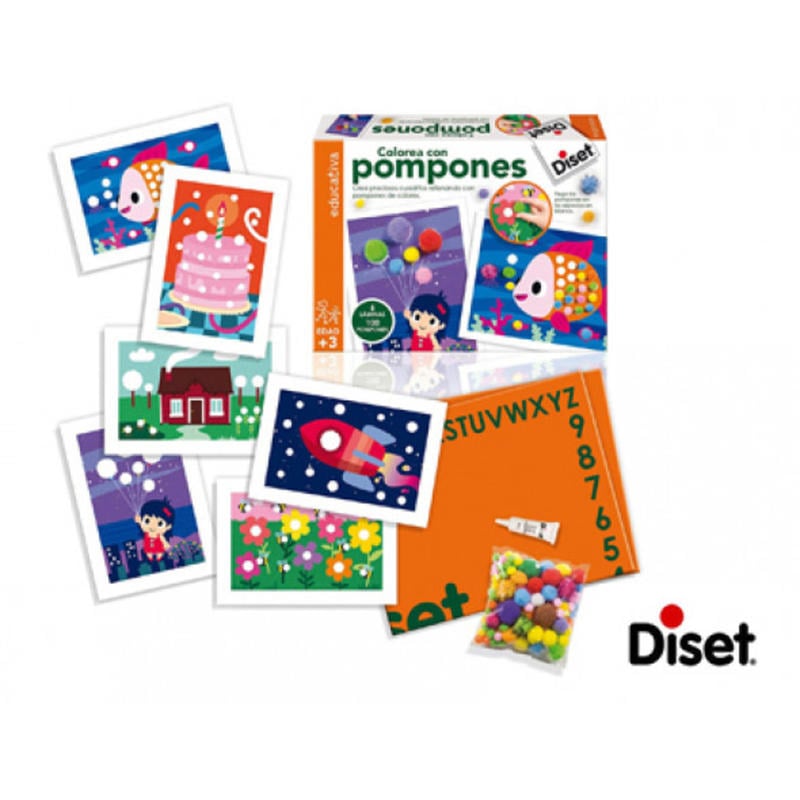 Juego diset didactico colorea con pompones