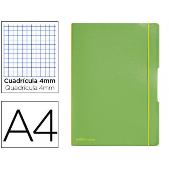 Cuaderno herlitz note book flex a4 polipropileno 2x40 hojas cuadricula 4 mm + pautado verde claro cierre