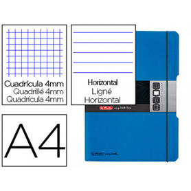 Cuaderno herlitz note book flex a4 polipropileno 2x40 h cuadricula 4 mm + horizontal doble margen azul gomilla