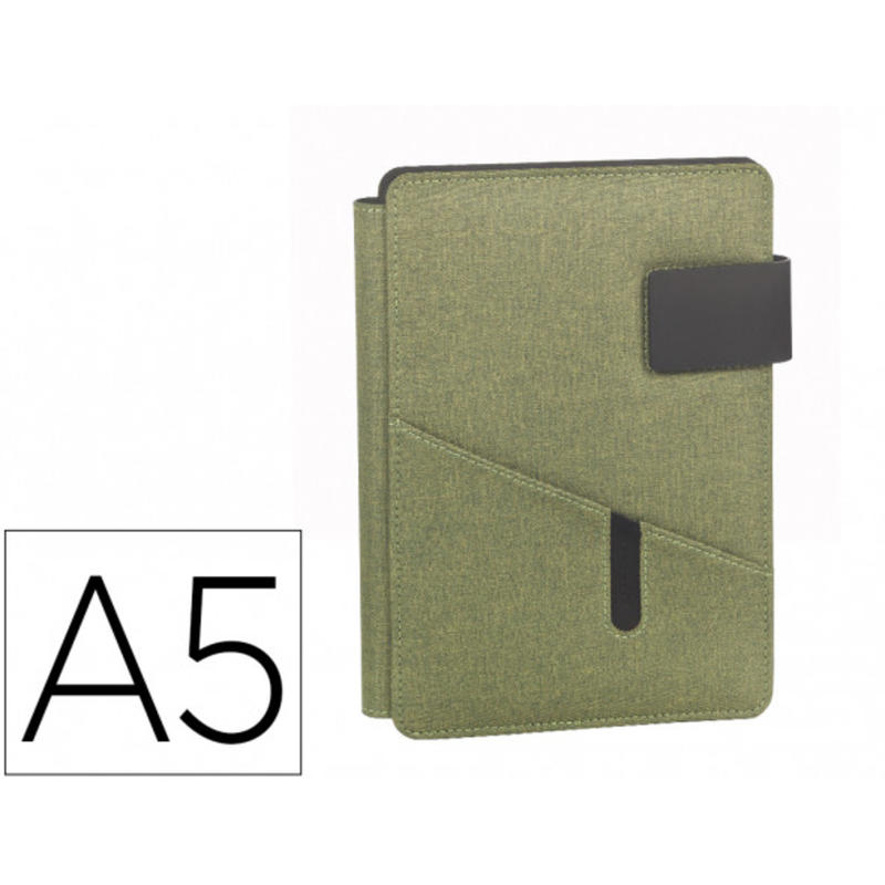 Portanotas carchivo venture din a5 con soporte smartphone y cuaderno 64 hojas color verde 230x170x20 mm