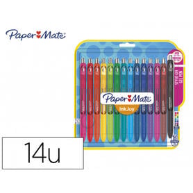 Boligrafo paper mate inkjoy retractil gel pen trazo 0,7 mm blister de 14 unidades colores surtidos