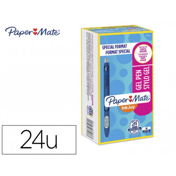 Boligrafo paper mate inkjoy retractil gel pen trazo 0,7 mm azul pack de 20+4 unidades