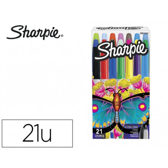 Rotulador sharpie permanente pack mariposa de 14 unidades punta fina + 7 unidades punta ultrafina colores surtidos