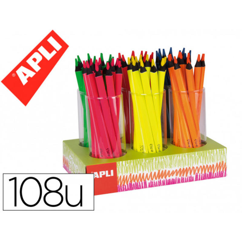 Lapices de colores apli jumbo fluorescente triangular expositor de 108 unidades colores surtidos