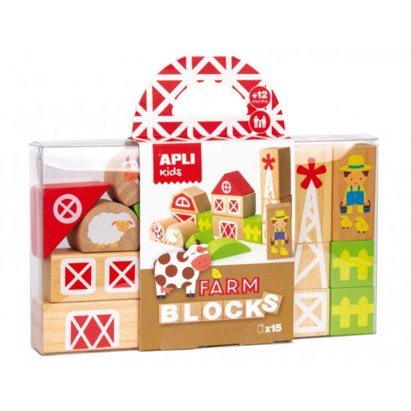 Juego apli kids bloques de madera granja 15 piezas