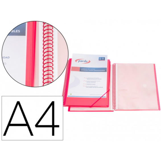 Carpeta pardo escaparate con espiral 50 fundas polipropileno con gomas personalizable color rosa