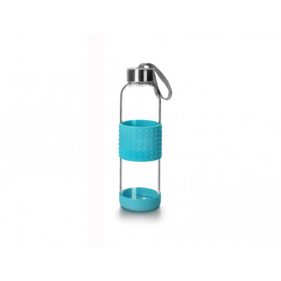 Botella de vidrio pardo sky con protector silicona capacidad 500 ml color azul