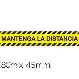 Cinta adhesiva de señalizacion "mantenga distancia de seguridad" pvc 165mc medidas banda 450x80 mm