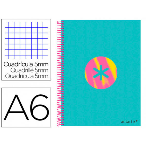 Cuaderno espiral liderpapel a6 micro antartik tapa forrada100h 100 gr cuadro 5mm 4 bandatrending 2020 turquesa