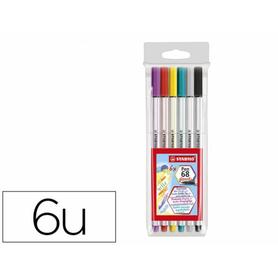 Rotulador stabilo acuarelable pen 68 brush punta pincel estuche de 6 unidades colores surtidos