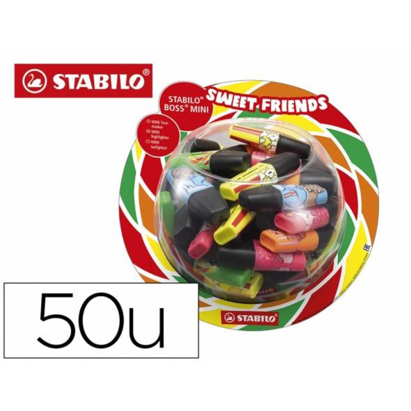 Rotulador stabilo boss mini sweet friends expositor bombonera 50 unidades colores surtidos