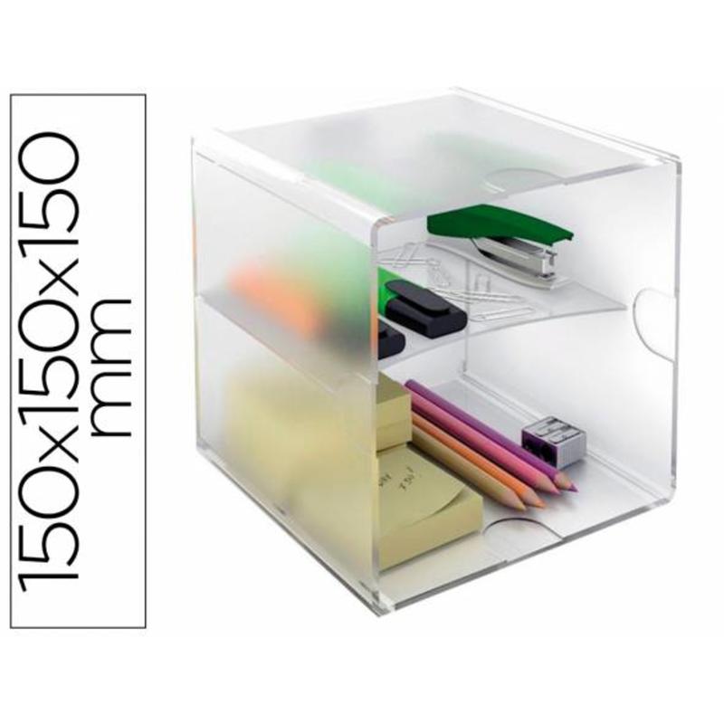 Archicubo archivo 2000 poliestireno 2 compartimentos color cristal transparente 150x150x150mm