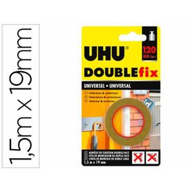 Cinta adhesiva uhu doublefix marron doble cara extra fuerte 1,5 m x 19 mm