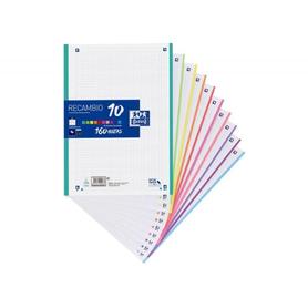 Recambio color oxford din a4 160 hojas 90 gr optik paper cuadro 5 mm 4 taladros banda 10 colores