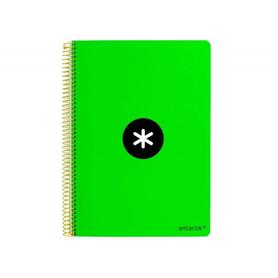 Cuaderno espiral liderpapel a4 antartik tapa dura 80h 100gr cuadro 4mm con margen color verde fluor