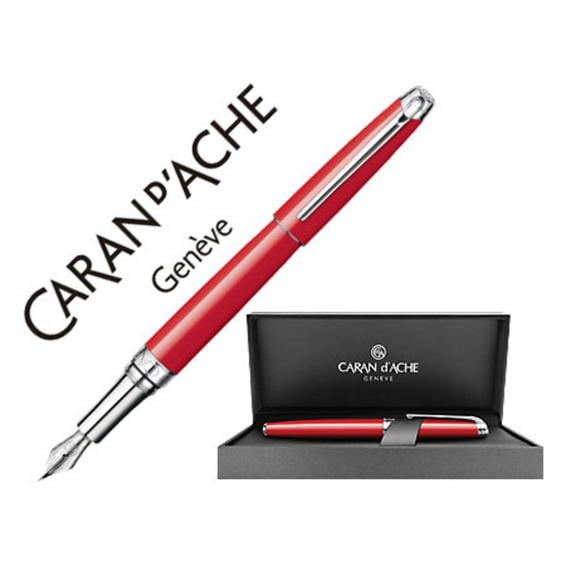 Pluma caran dache leman laca china roja escarlata adornos plateados rodiados plumin oro 18k rodiado con estuche