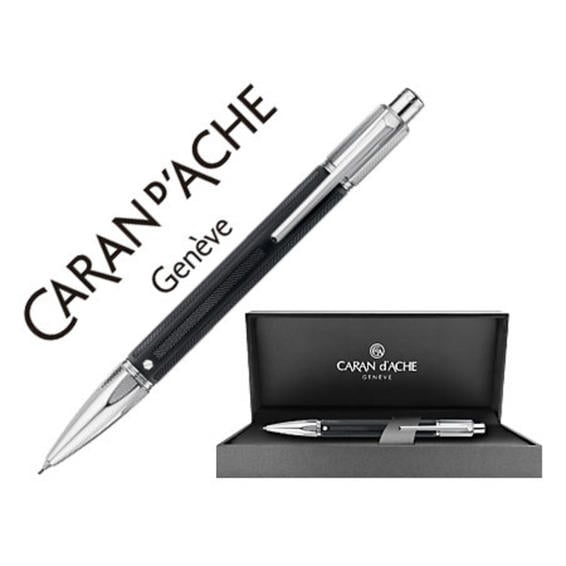 Portaminas caran dache varius 0,7 mm cuerpo caucho negro placado rodio con estuche