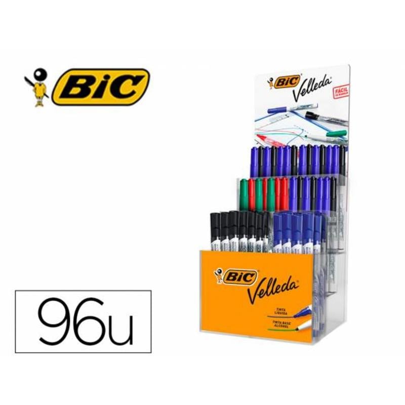 Rotulador bic velleda 1741/ liquid ink pocket expositor 96unidades colores surtidos regalo 50 bic cristal azul