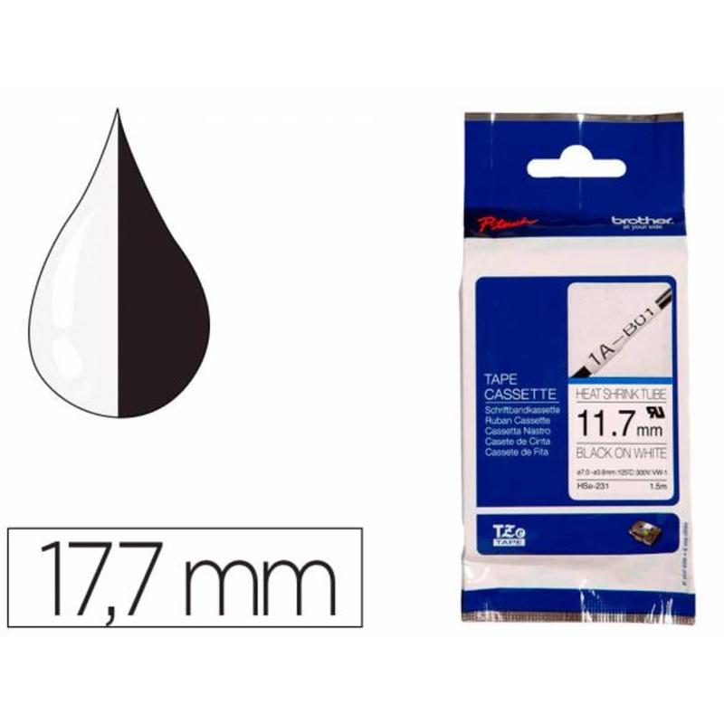 Cinta brother hse 231 termoretractible 11,7 mm negro/blanco