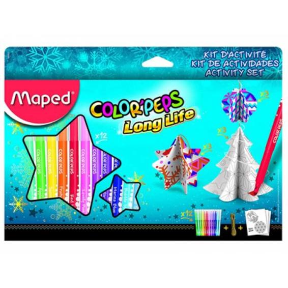 Kit de actividades maped navidad 12 rotuladores color peps + cordoncillo oro + cuaderno colorear