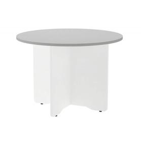 Mesa de reunion rocada redonda 3005aw02 estructura madera en aspas color blanco tablero gris 100cm diametro