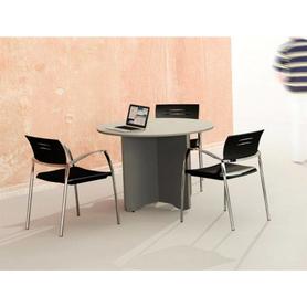 Mesa de reunion rocada redonda 3006aw02 estructura madera en aspas color blanco tablero gris 120cm diametro