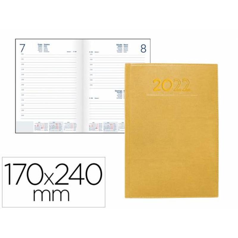 Agenda encuadernada liderpapel creta 17x24 cm 2022 dia pagina color amarillo papel 70 gr
