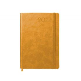Agenda encuadernada liderpapel mykonos 15x21 cm 2022 dia pagina papel 70 gr piel antigua rayada color mostaza