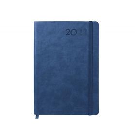Agenda encuadernada liderpapel mykonos 15x21 cm 2022 dia pagina papel 70 gr piel antigua rayada color azul