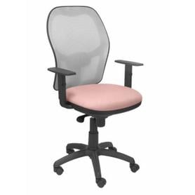 Silla Jorquera malla gris asiento bali rosa pálido