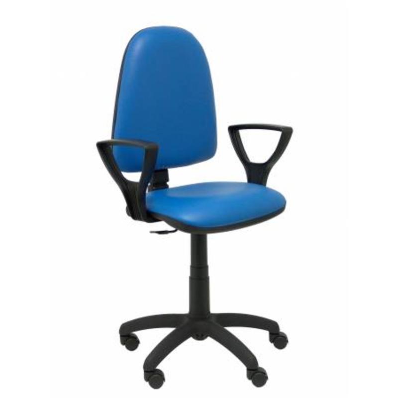 Silla Ayna similpiel antibacterias azul con brazos fijos