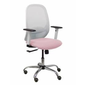 Silla Cilanco blanca malla blanca asiento bali rosa brazo regulable base cromada ruedas de parqué