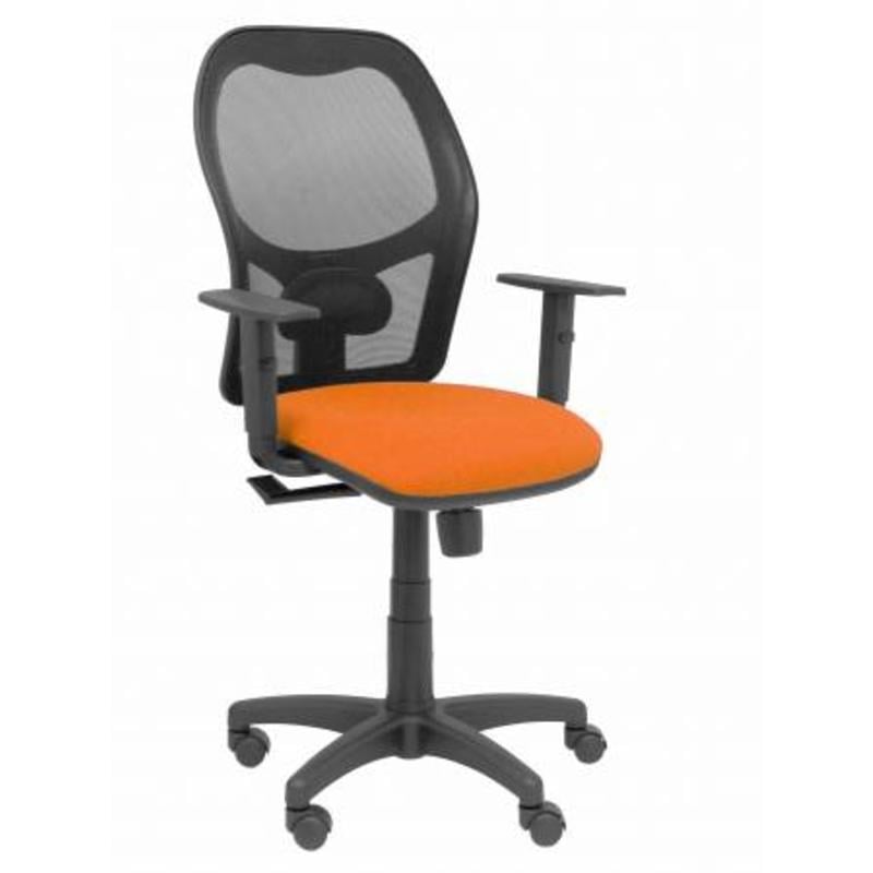 Silla Alocén malla negra asiento bali naranja brazos regulables