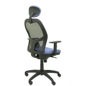 Silla Jorquera malla negra asiento bali azul claro con cabecero fijo