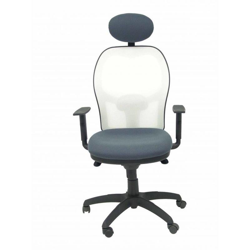 Silla Jorquera malla blanca asiento bali gris oscuro con cabecero fijo