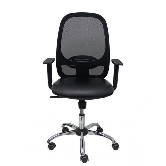 Silla Cilanco negra malla negra asiento similpiel negro brazo regulable base cromada