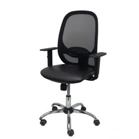 Silla Cilanco negra malla negra asiento similpiel negro brazo regulable base cromada