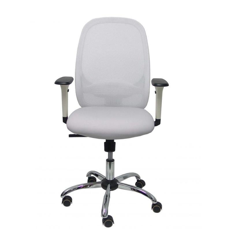 Silla Cilanco blanca malla blanca asto similpiel gris brazo reg. base crom RP