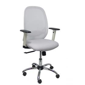 Silla Cilanco blanca malla blanca asto similpiel gris brazo reg. base crom RP