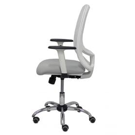 Silla Cilanco blanca malla blanca asiento bali gris brazo regulable base cromada ruedas de parqué