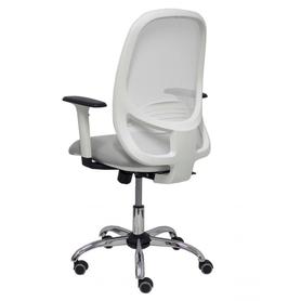 Silla Cilanco blanca malla blanca asiento bali gris brazo regulable base cromada ruedas de parqué