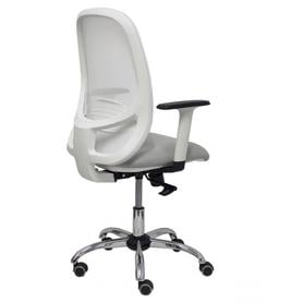 Silla Cilanco blanca malla blanca asiento bali gris brazo regulable base cromada ruedas de parqué