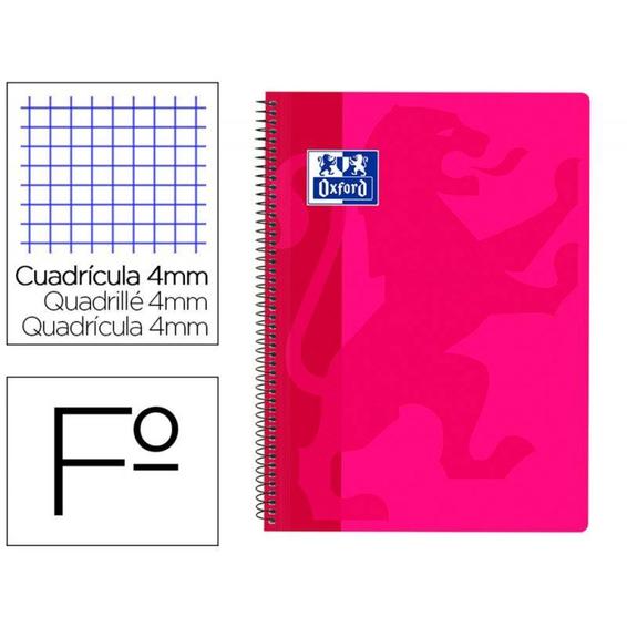 Cuaderno espiral oxford school classic tapa polipropileno folio 80 h cuadro 4 mm con margen fucsia